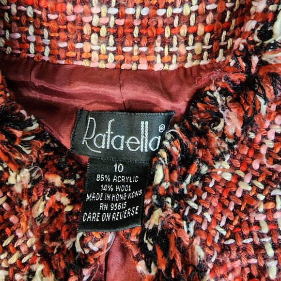 Rafella Womens Woven Jacket Red White Raw Hems Womens Size 10 Acrylic Wool Blend - Picture 4 of 10